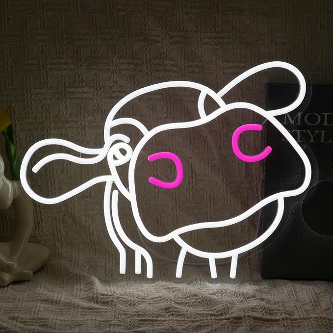 Cow Neon Sign Dimmable USB LED Wall Light 16.5 x 12.6 Inch Funny Animal Decor for Farmhouse Bedroom Bar