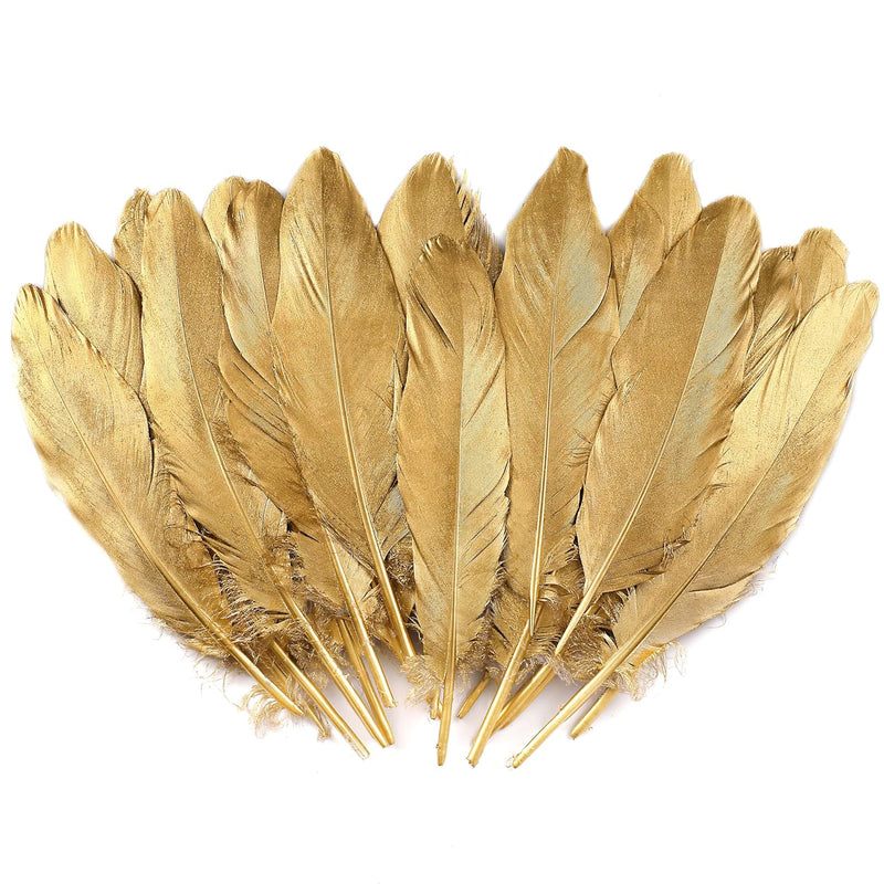 Gold Goose Feathers For Cfafts - 6-8 Inch 60 Pcs Natural Feathers For Wedding