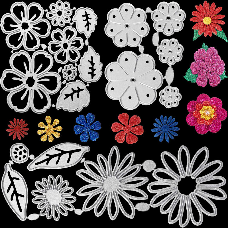 3 Sets Flower Metal Cutting Dies Christmas Flowers Leaves Embossing St