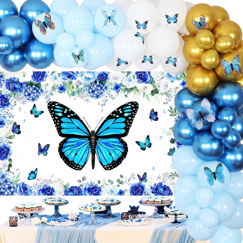 73Pcs Blue Butterfly Balloon Garland Arch Kit, Butterfly Flower Party