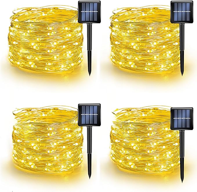 160FT Solar String Lights Outdoor 480 LED Waterproof Fairy Lights Copper Wire 4 Pack