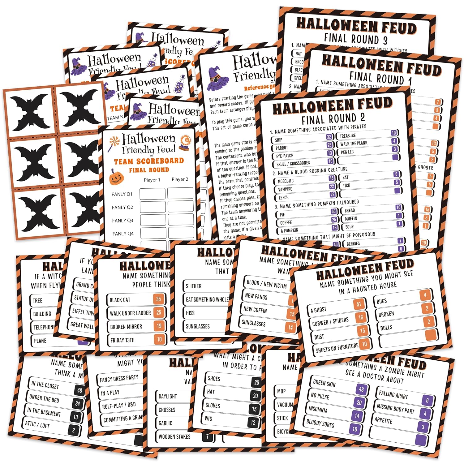 Halloween Friendly Feud Card Game, Halloween Party Game For Family Activity, Halloween Games For Adults And Teens, Feud Quiz, Halloween Quiz(Wsfeud02)