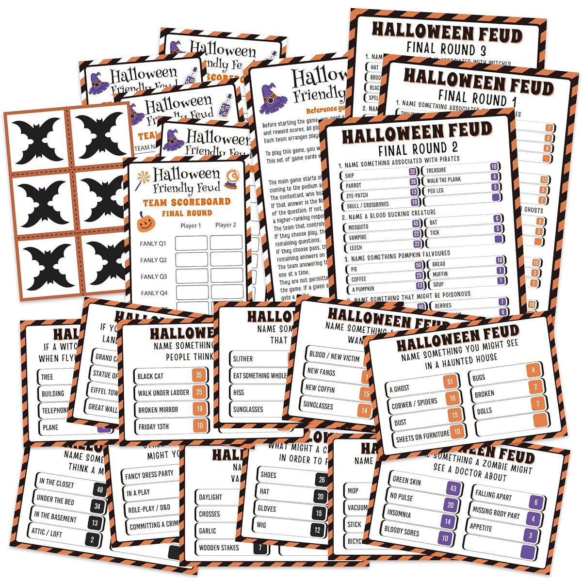 Halloween Friendly Feud Card Game, Halloween Party Game For Family Activity, Halloween Games For Adults And Teens, Feud Quiz, Halloween Quiz(Wsfeud02)