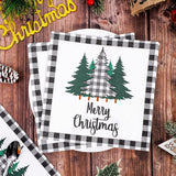 80 Pack Christmas Napkins Paper Xmas Tree Black White Buffalo Plaid Edge Pattern Disposable Napkins 6.5 Inch Merry Christmas Cocktail Napkins For Xmas Party Winter Holiday Dinner Supplies