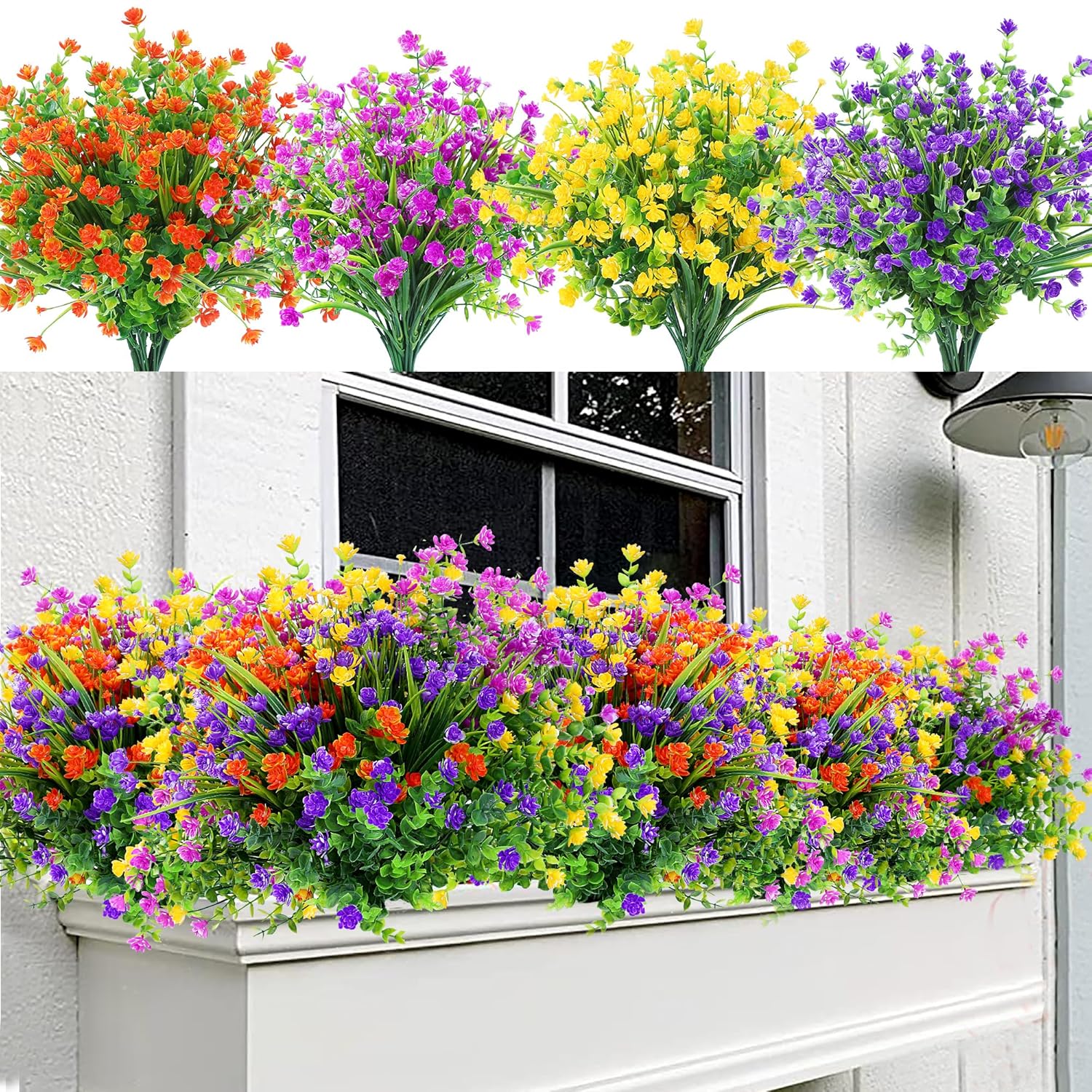 Artificial Flowers For Outdoors 24 Bundles Uv Resistant Boxwood Shrubs Artificial Eucalyptus Fake Plants Faux Plastic Greenery For Farmhouse Garden Home Indoor Outdoor Decoration?Mixed?