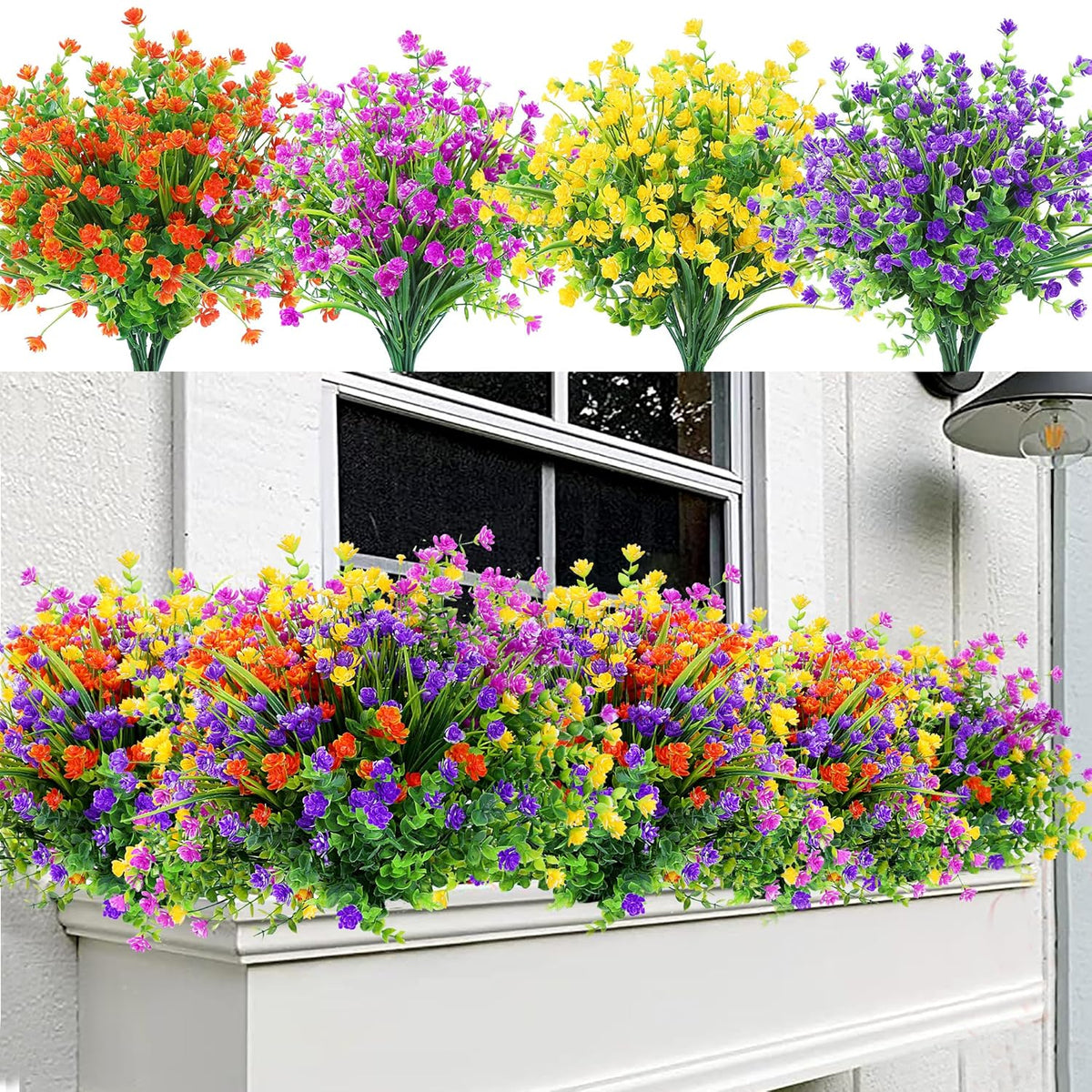 Artificial Flowers For Outdoors 24 Bundles Uv Resistant Boxwood Shrubs Artificial Eucalyptus Fake Plants Faux Plastic Greenery For Farmhouse Garden Home Indoor Outdoor Decoration?Mixed?