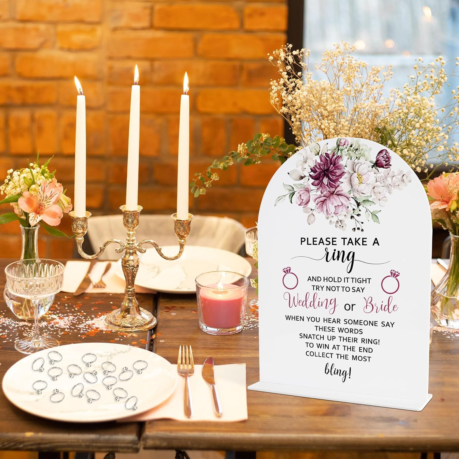 Flowers Bridal Shower Decorations, Wedding Shower Games, Popular Bridal Shower Game, Put A Ring On It Game, 1 Sign And 50 Rings(Dsxn05)