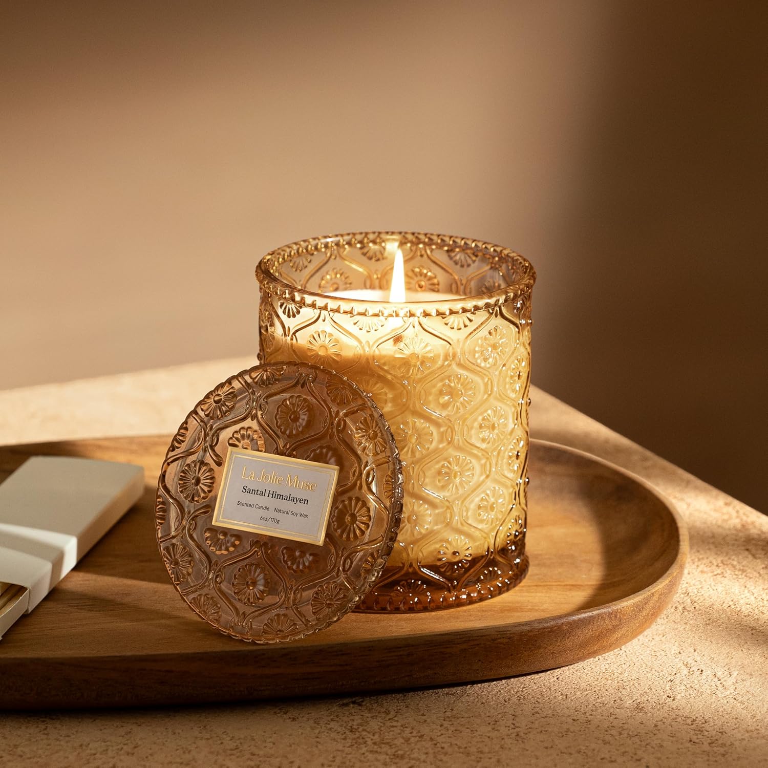 Amber And Sandalwood Scented Candle | Santal Himalayen Candle | 6Oz Luxury Soy Candle | Clean Burn & Long-Lasting | Gift-Ready For Hosts & Gatherings | Elegant Home Décor