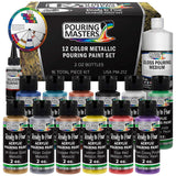 Pouring Masters 12 Color Metallic Ready To Pour Acrylic Pouring Paint Set, 2Oz Bottles, Acrylic Paint Pour Supplies - Silicone Oil & Gloss Medium, Premium Pre-Mixed High Flow