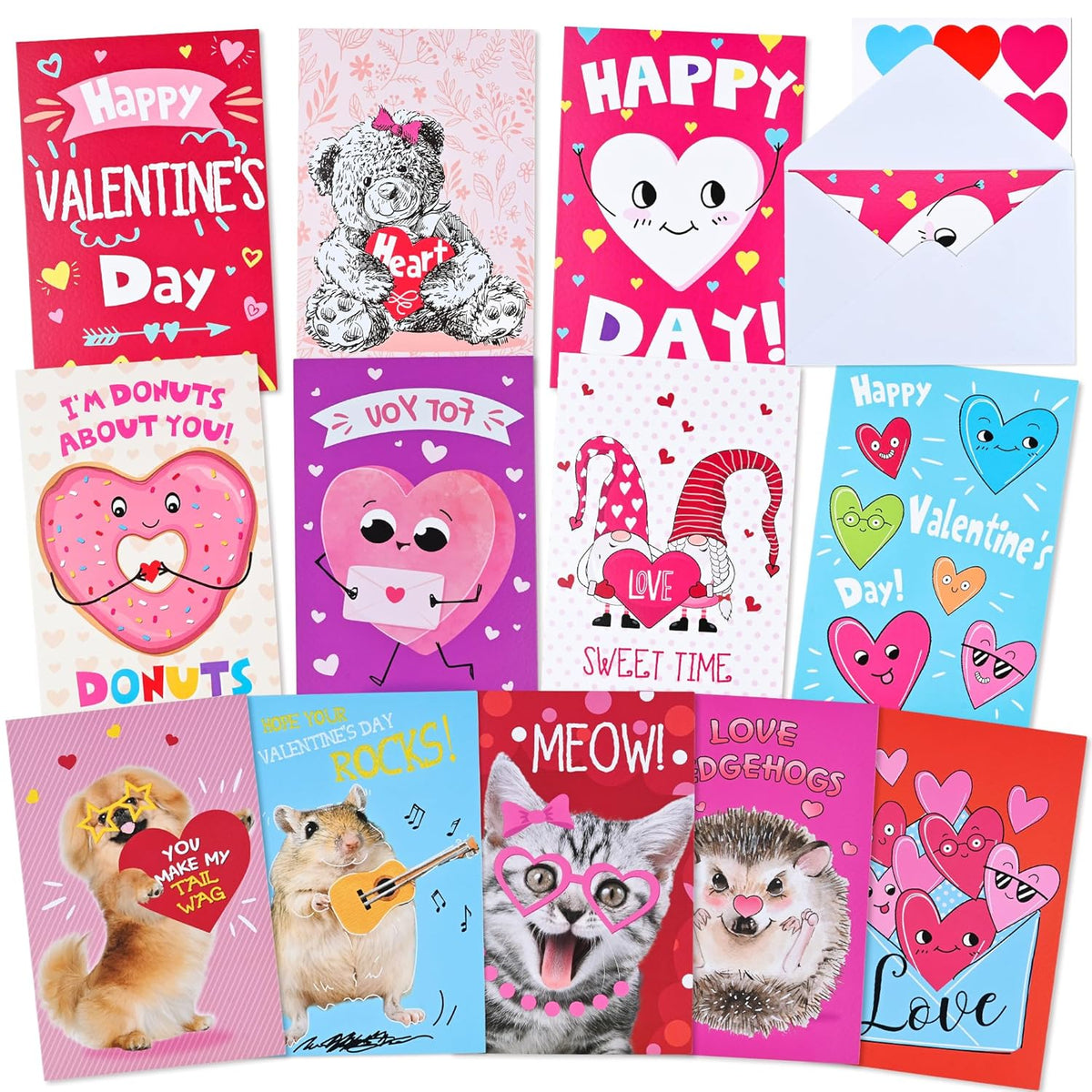 Happy Valentines Day Cards - Set Of 24 Valentine Card With Envelopes, Funny Valentines Exchange Card For Kids, Friends & Family, Love Vdaycards For Him & Her, Valentine'S Cards Assortment, 12 Design