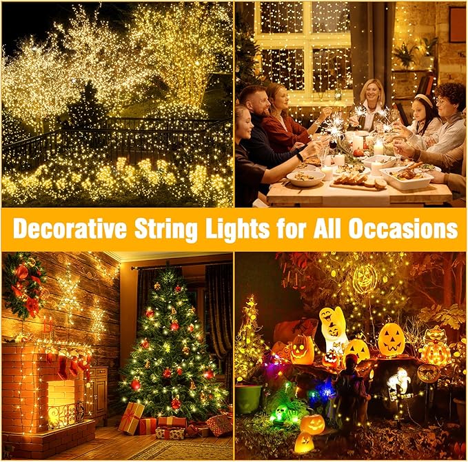 33FT LED String Lights Outdoor Waterproof Warm White Plug In Fairy Lights Connectable Christmas Tree Lights for Patio Garden Bedroom Wedding Party Decor