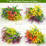 16 Bundles Artificial Flowers For Outdoors Fake Plastic Plants Faux Shrubs Greenery Wheat Grass Uv Resistant For Spring Summer Garden Patio Window Box Office Table Kitchen Home Decoration