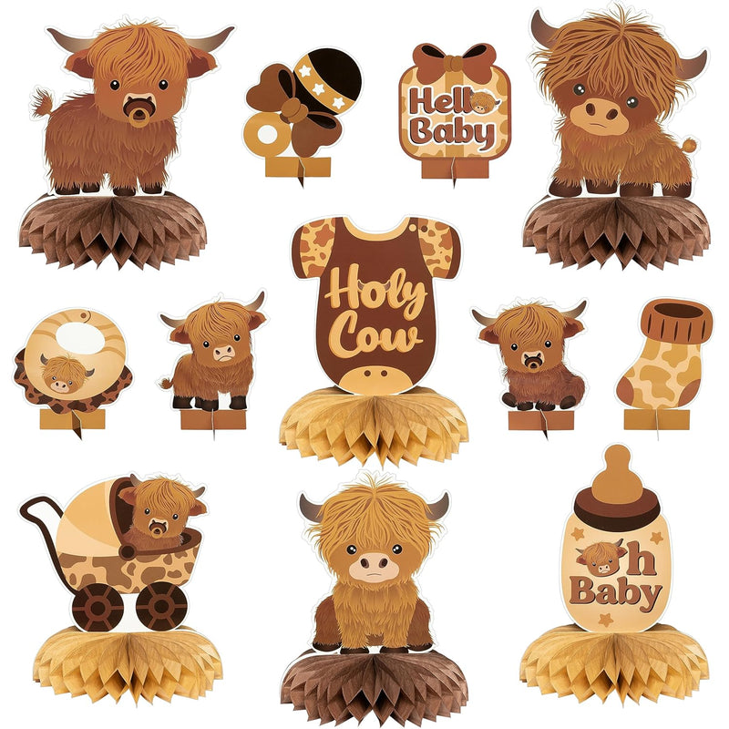 12Pcs Highland Cow Honeycomb Centerpieces Brown Highland Cattle Baby S