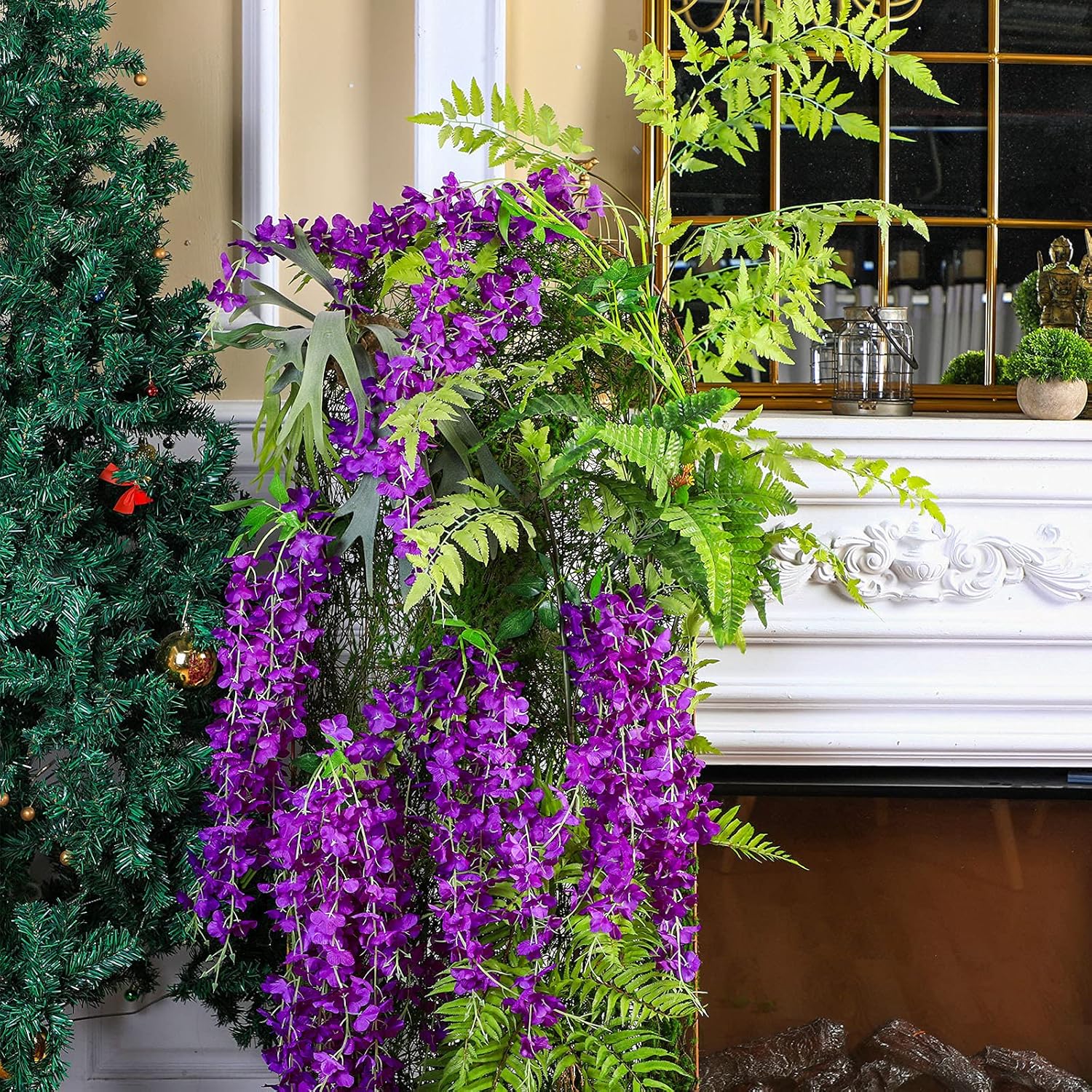 12 Pieces 12 Pieces Wisteria Hanging Flowers 3.6 Feet Artificial Wisteria Vine Ratta Long Fake Silk Hanging Flowers String For Wedding Home Party Outdoor Ceremony Arch Floral Decor (Purple)