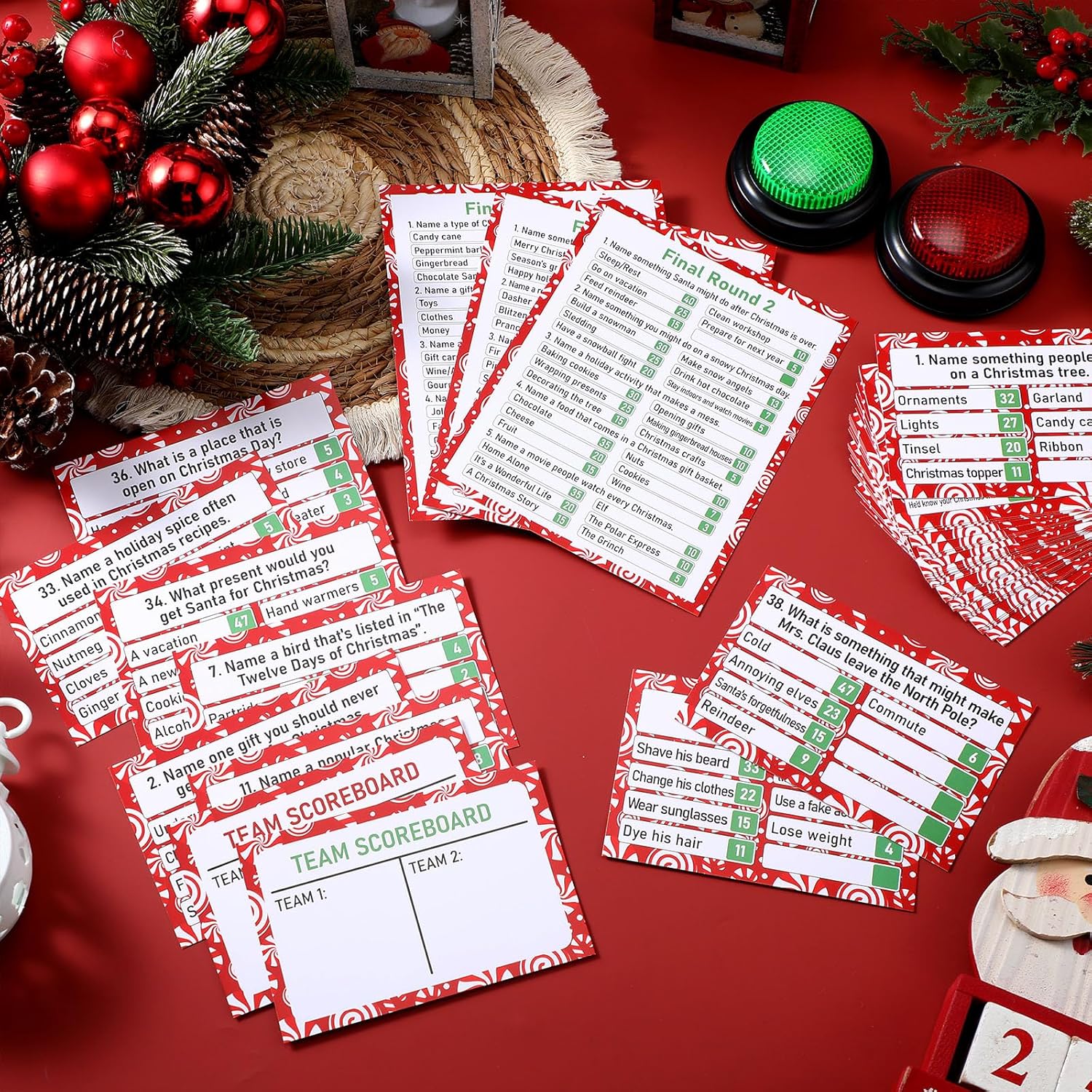 50 Pcs Christmas Friendly Feud Game With Answer Buzzer Christmas Feud Party Game Fun Family Trivia Quiz Night For Holiday Xmas Party Office Adult Groups