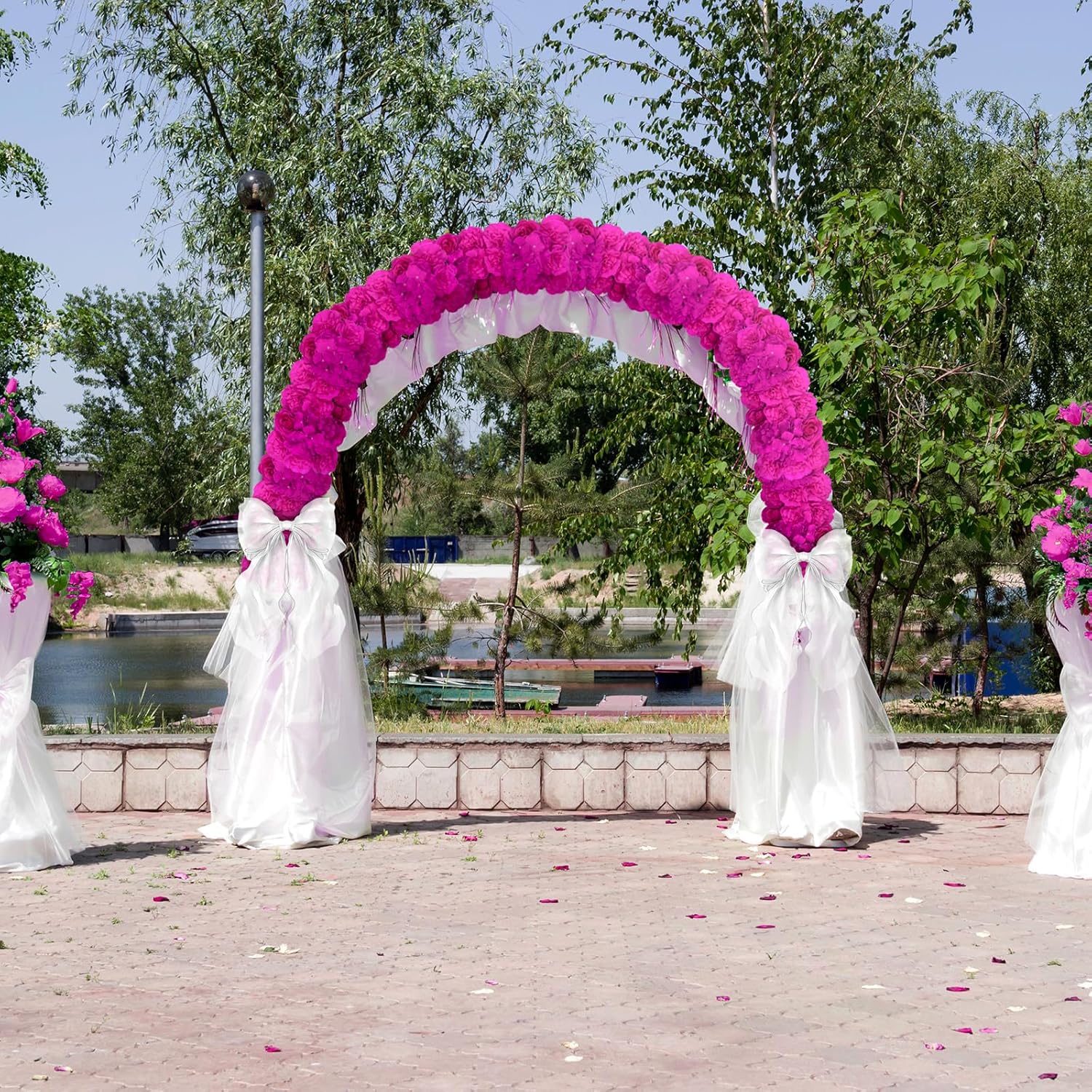 Artificial Flower Arch 12 Pack Red Floral Swags For Wedding Décor, Elegant Faux Flowers Arrangement For Archways Party Backdrop (6, Bright Pink)