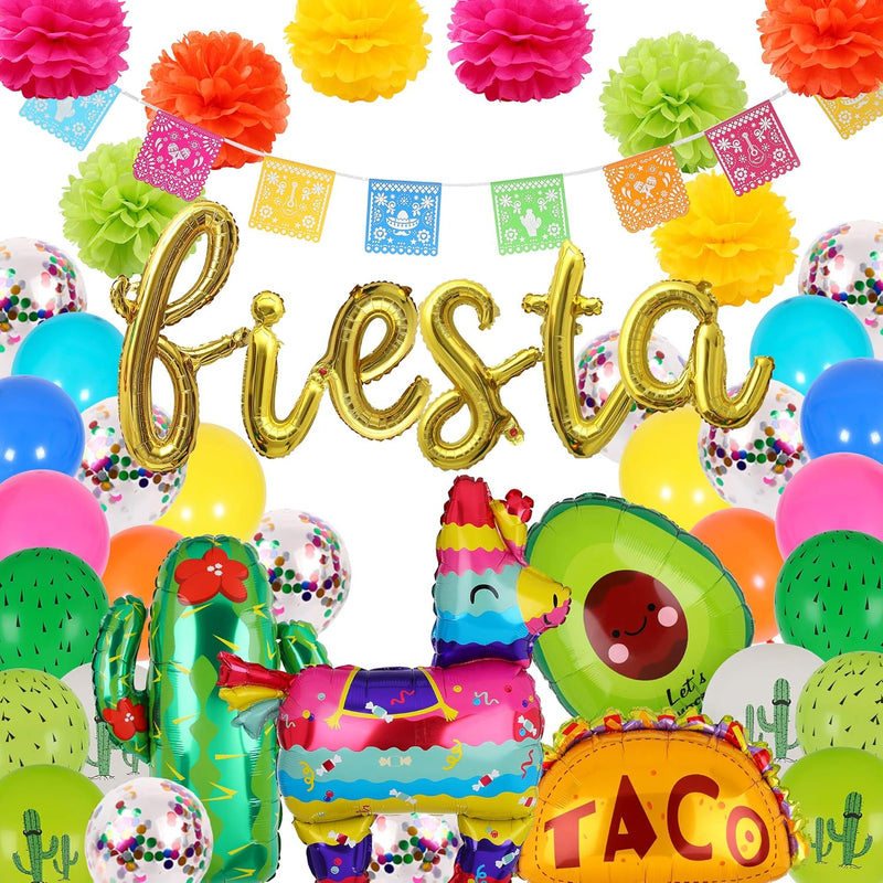 40 Pcs Fiesta Letter Banner Balloons Jumbo Mexico Taco Llama Cactus Av