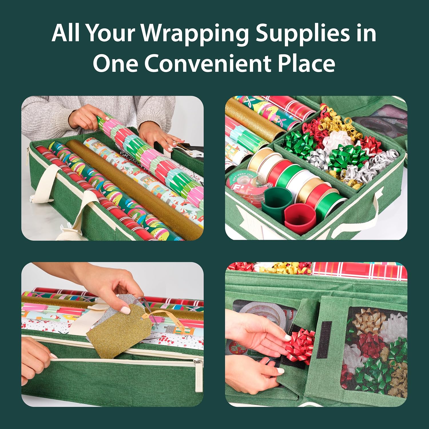 Premium Wrapping Paper Storage Organizer, Easy To Carry, 6 Individual Pockets For Christmas Gift Wrap Supplies, Lightweight And Sturdy