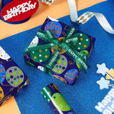 Reversible Wrapping Paper Roll, Blue Happy Birthday Lettering & Balloon Design For Boys, Men'S Party, Mini Roll, 17 In X 32.8 Ft (46.45 Sq Ft)