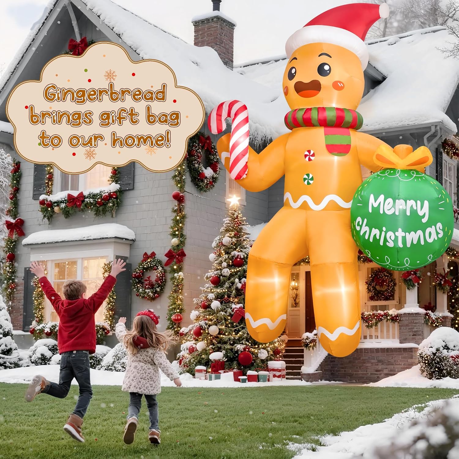 11Ft Christmas Inflatable Outdoor Decoration, Climbing Gingerbread Inflatable Blow Up Yard Decorations With Led Lights,