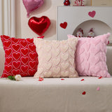 Valentines Pillow Covers 20X20 Inch Set Of 2 Valentines Day Decoration Pink Embroidery Beige Heart Soft Plush Faux Fur Jacquard Throw Pillows For Bedroom Sofa Holiday Home Decor Ptk074B20