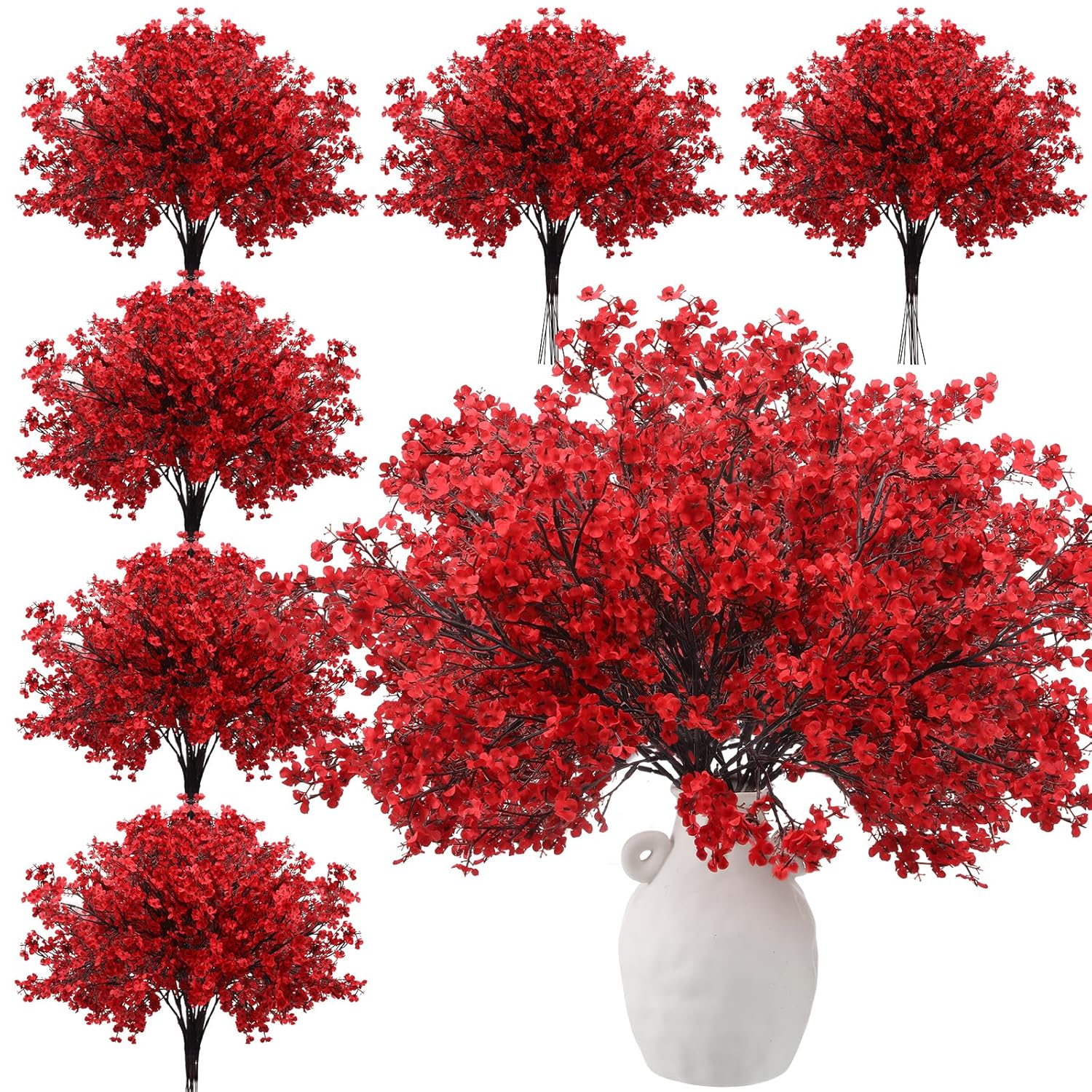 24 Pcs Red Babys Breath Artificial Flowers Decoration Fake Picks Stems Floral Arrangement Bushes Bulk For Home Indoor Table Decor(Red)