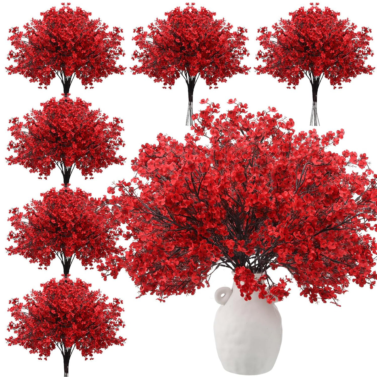 24 Pcs Red Babys Breath Artificial Flowers Decoration Fake Picks Stems Floral Arrangement Bushes Bulk For Home Indoor Table Decor(Red)