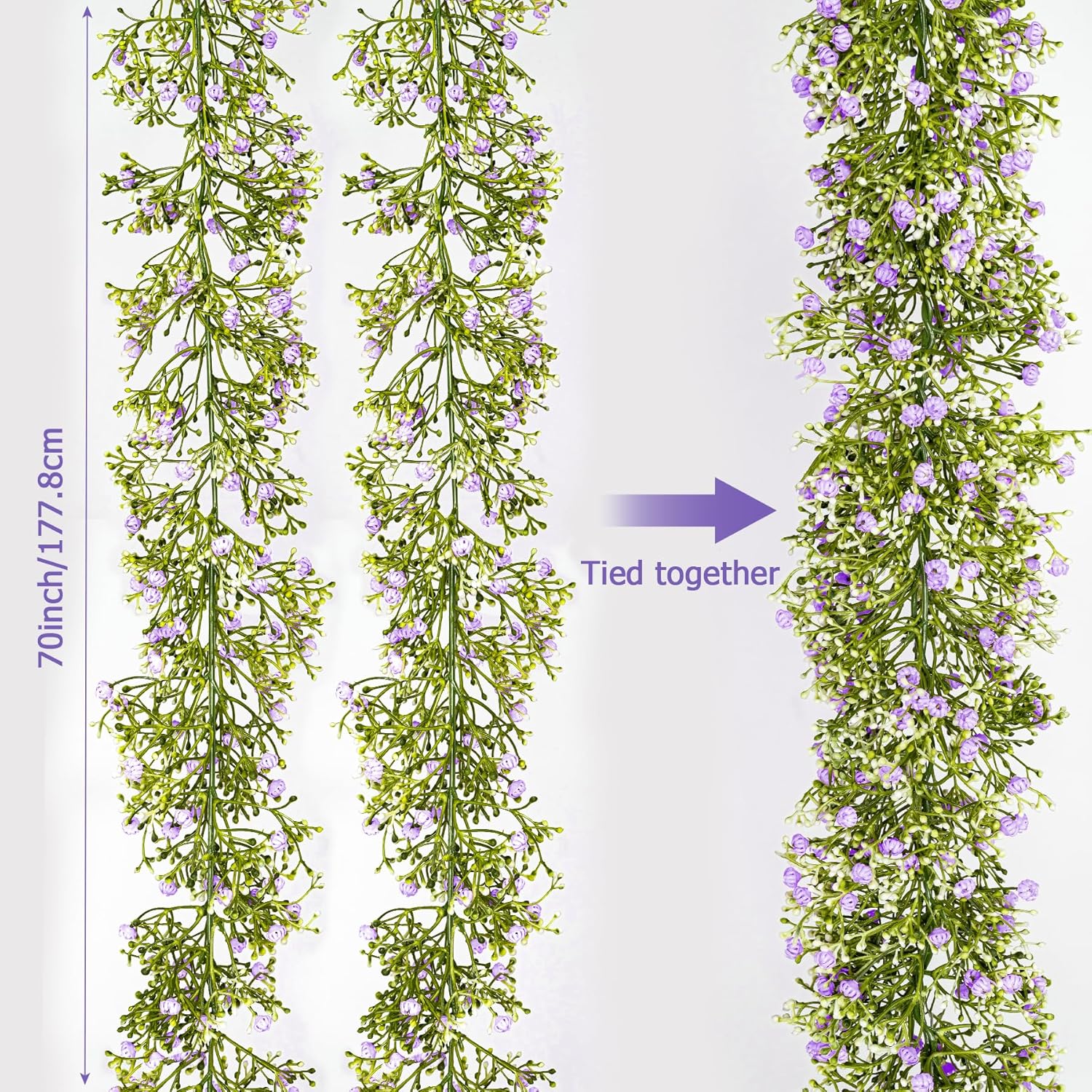 Artificial Baby Breath Flower Vines, Babys Breath Artificial Flowers Real Touch Faux Gypsophila Hanging Fake Baby'S Breath Garlands For Wedding And Baby Shower Decor 2Pcs 5.8Ft?Purple?