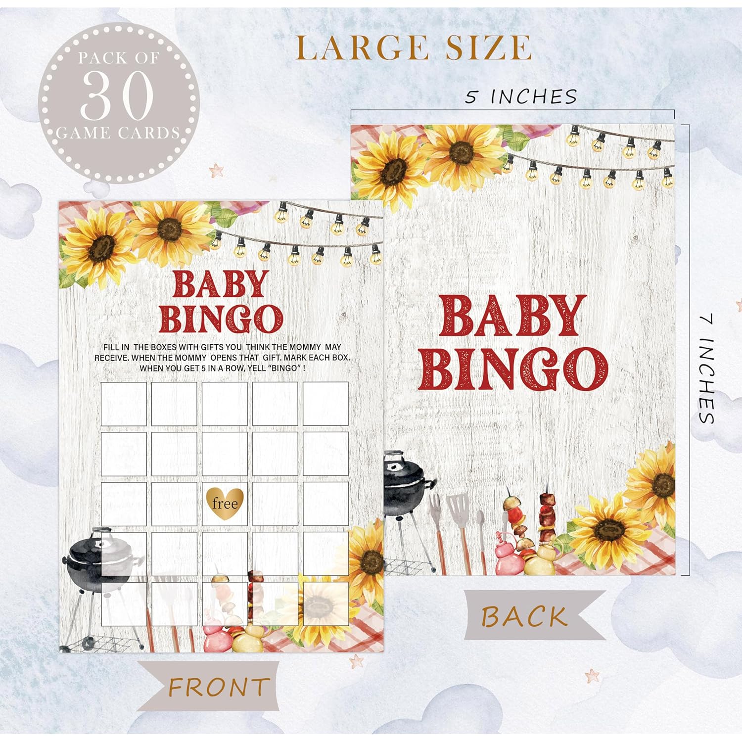 Bbq Baby Bingo Game, Baby Shower Games, Pack Of 30 Game Cards, Gender Neutral Boy Or Girl - Fa20