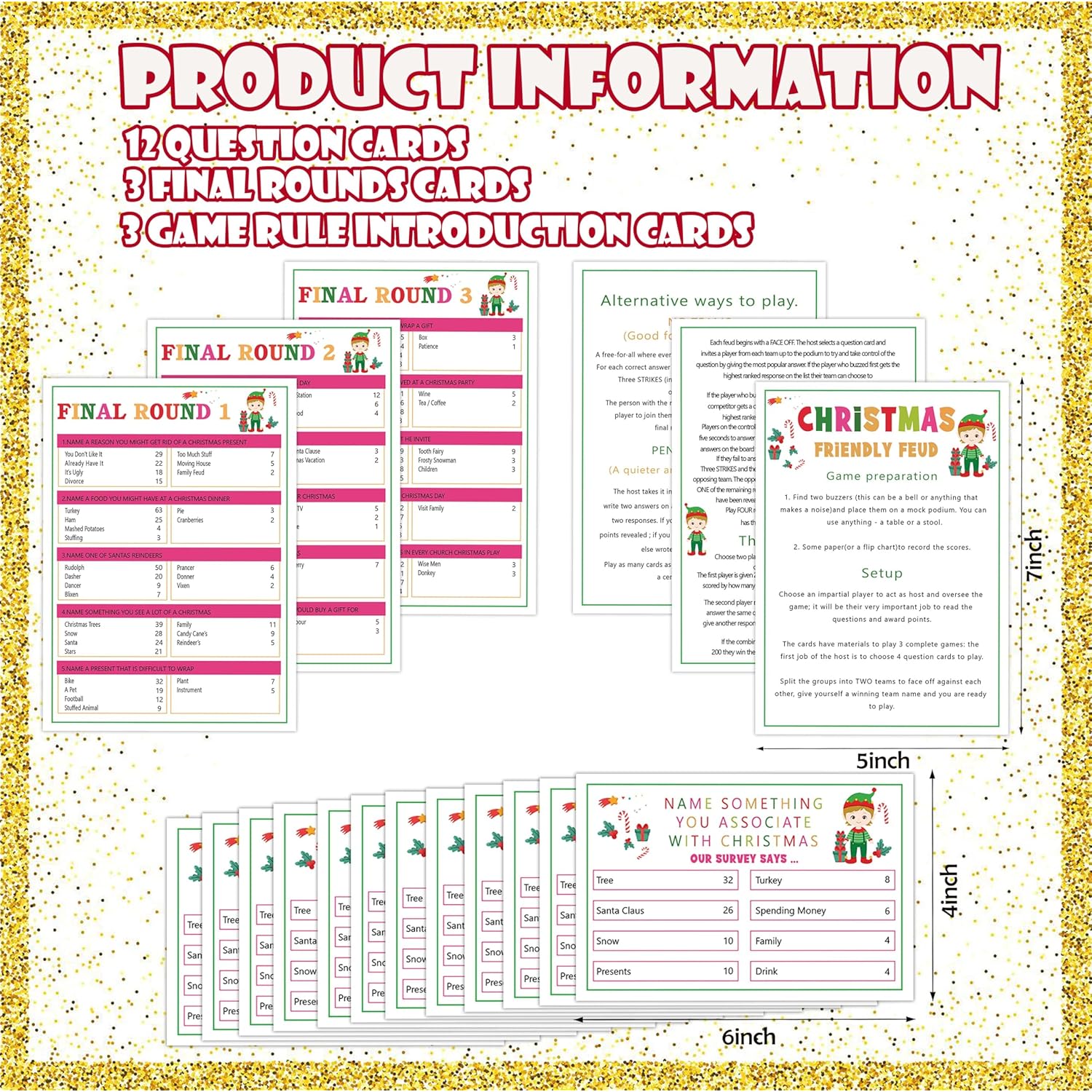Christmas Friendly Feud Game, Christmas Trivia Quiz, Family Feud Baby Shower Game, Christmas Games For Family Party Activity Favors Supplies-12 Question Cards And 3 Final Rounds Cards-06