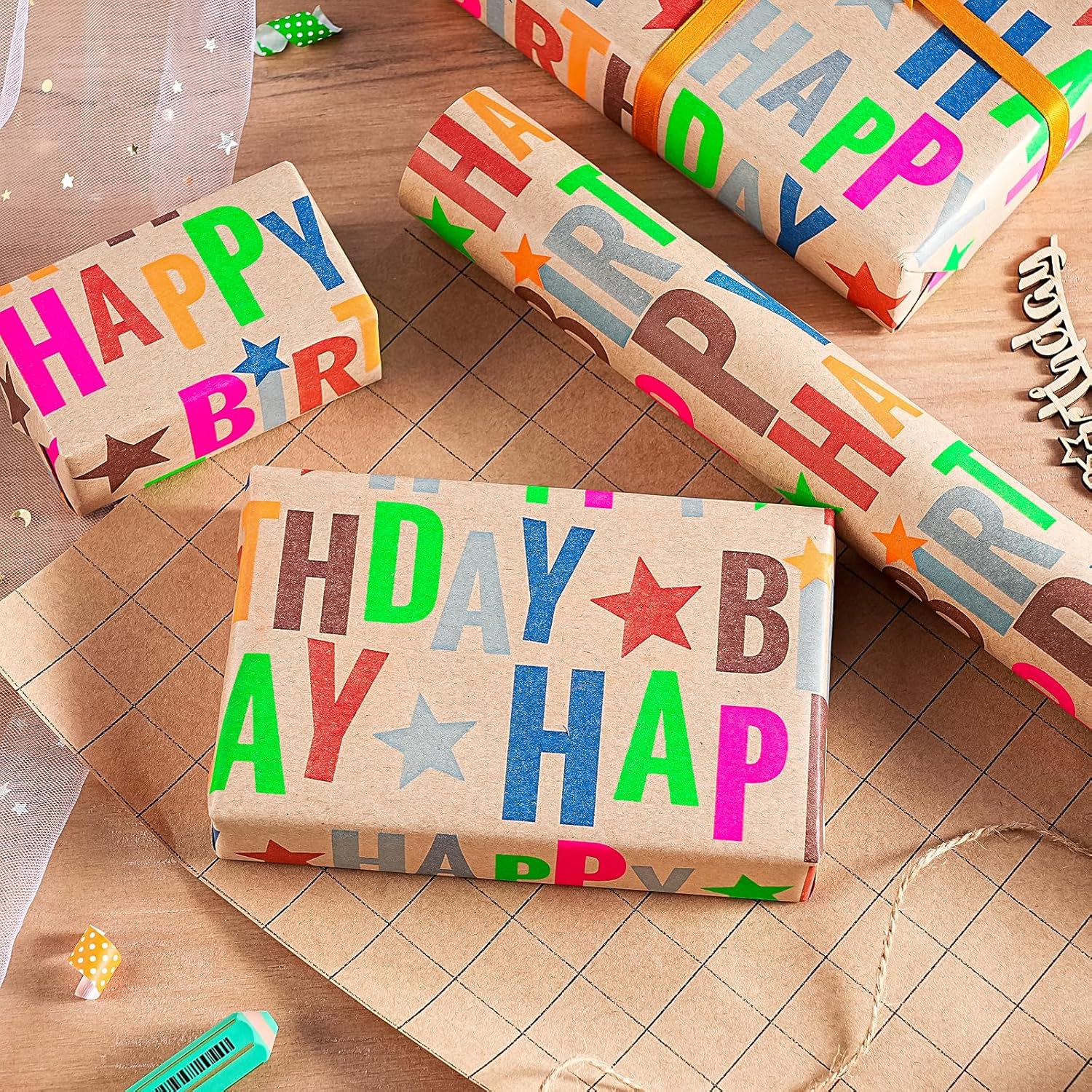 30 Inch Birthday Wrapping Paper Roll - 30 Inch X 33 Feet - Colorful Happy Birthday Wrapping Paper For Girls Boys Kids, Baby Shower, Party