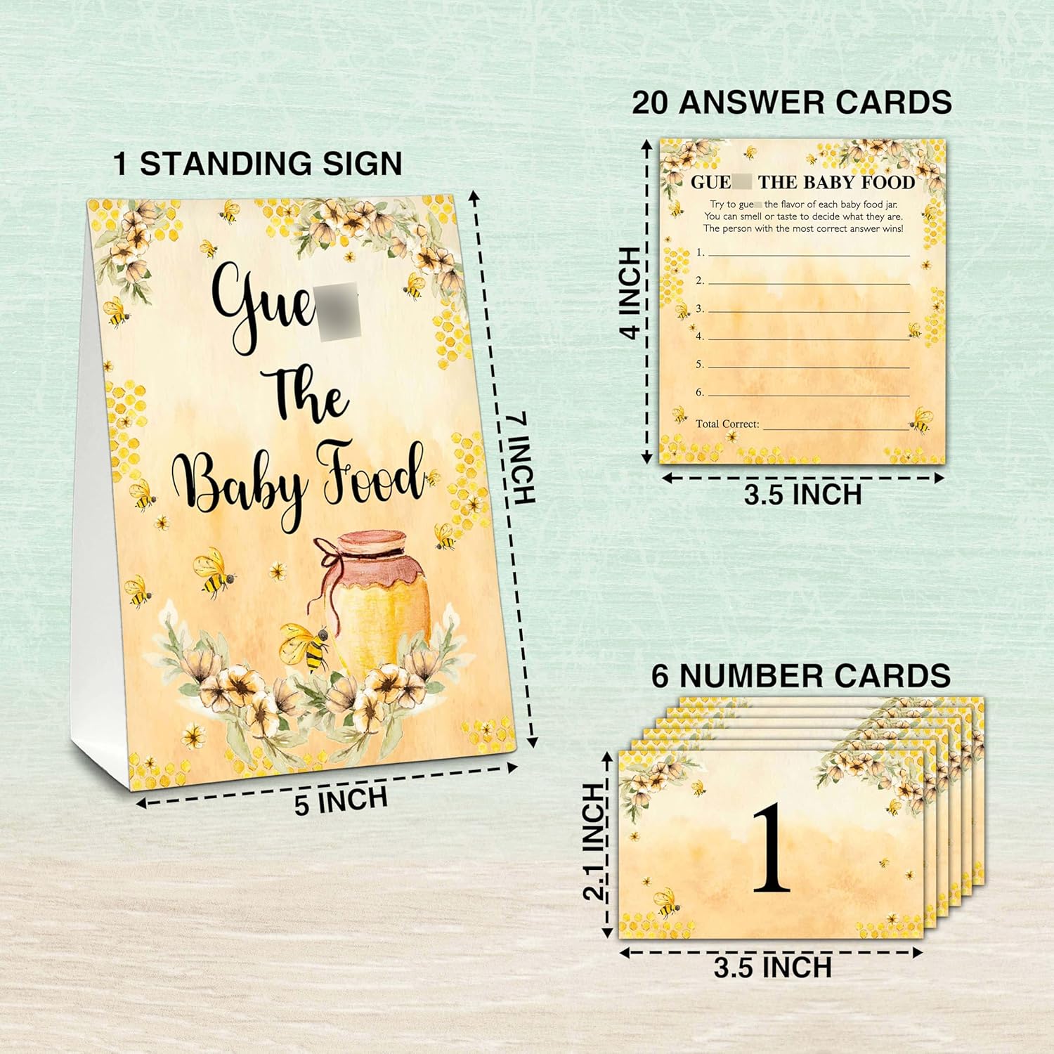 Find The Baby Food Party Games, Honey Bee Baby Shower Game Set (1 Standing Sign + 20 Answer Cards + 6 Number Cards), Sunflowers Name The Baby Food Game, Baby Shower Favors Decorations(09)