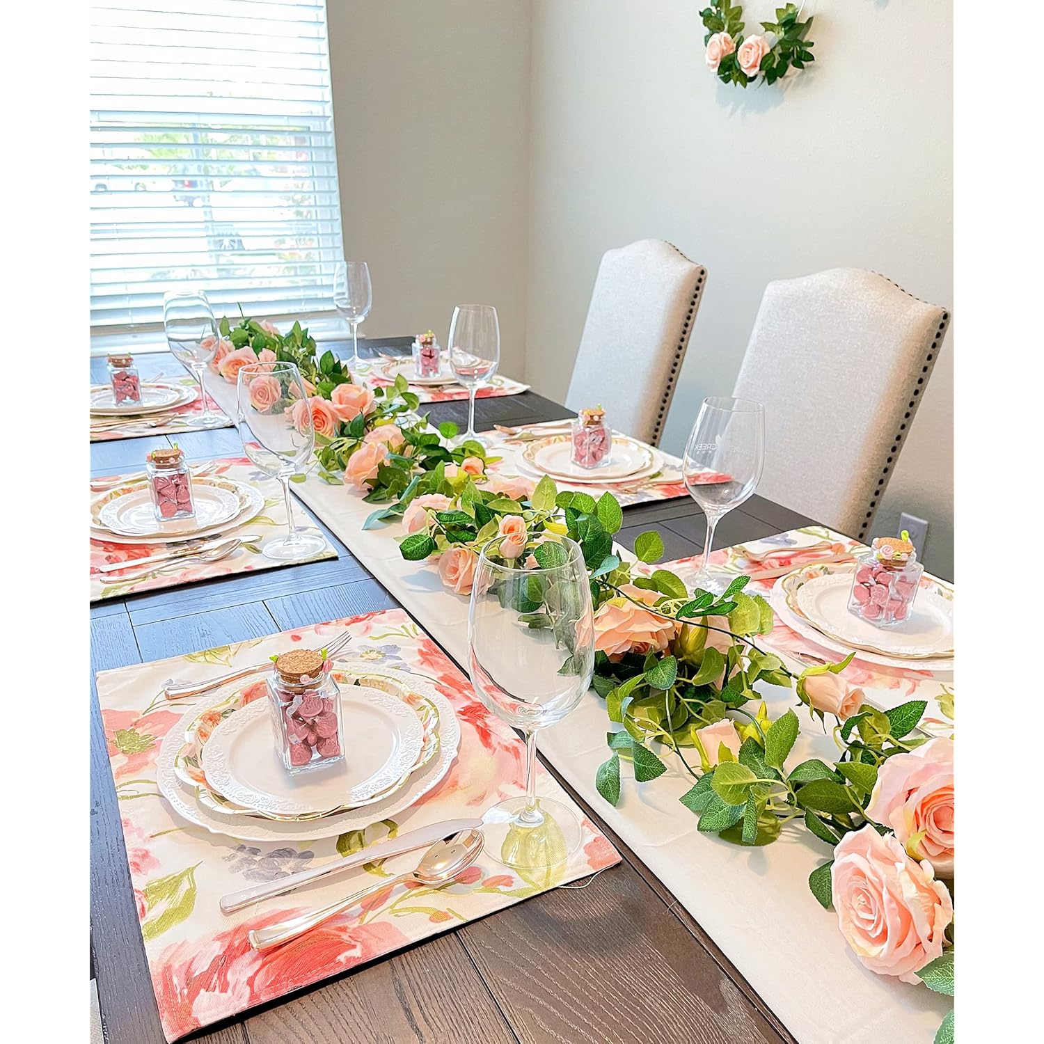 2 Pack Artificial Flowers Garland Total 14Ft Pink Rose Vines Hanging Flower Plants For Home Garden Party Outdoor Ceremony Wedding Arch Floral Decor