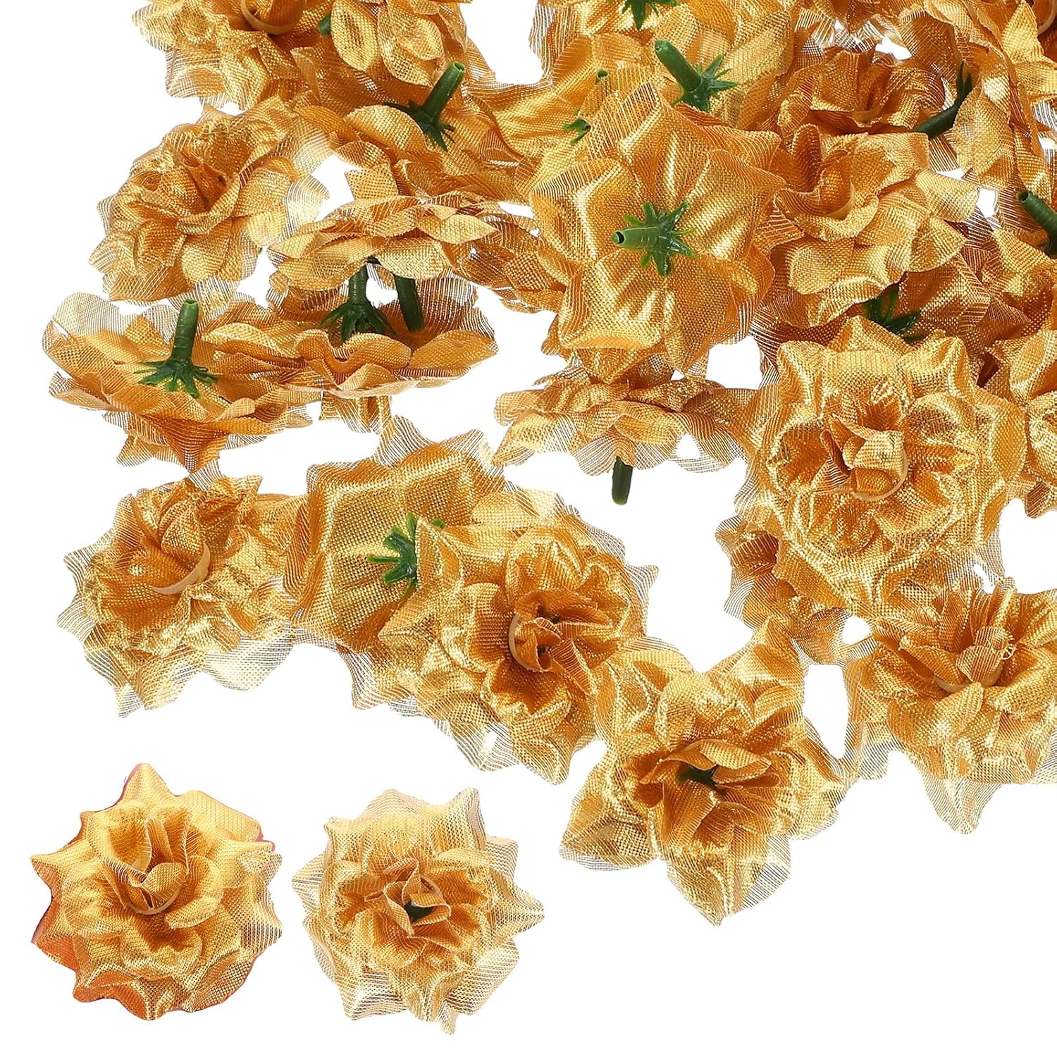 1.77 Inch Artificial Roses Head, 50 Pcs Fake Flowers Wedding Faux Flower Wall Diy Crafts Bridal Shower Bouquet Home Housewarming Decor Decoration, Gold