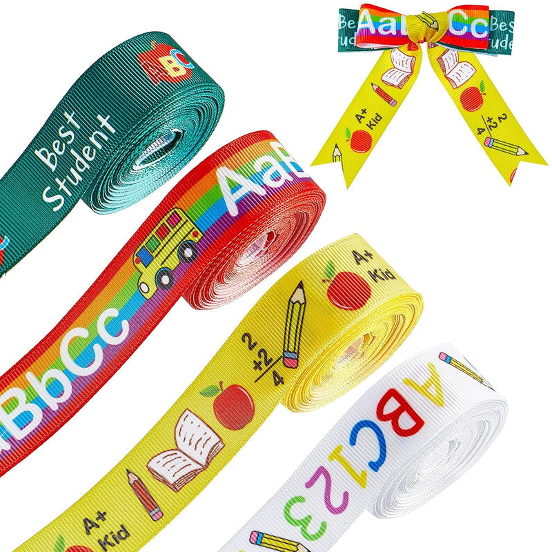 4 Rolls/ 20 Yards Back To School Ribbons School Rock Grosgrain Ribbons School