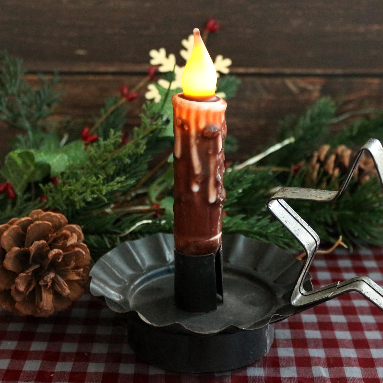 Real Wax Hand Dipped Battery Operated Led Timer Taper Candles Country Primitive Flameless Lights Décor, 4-3/4 Inch, Coffee, 3 Pcs In A Package