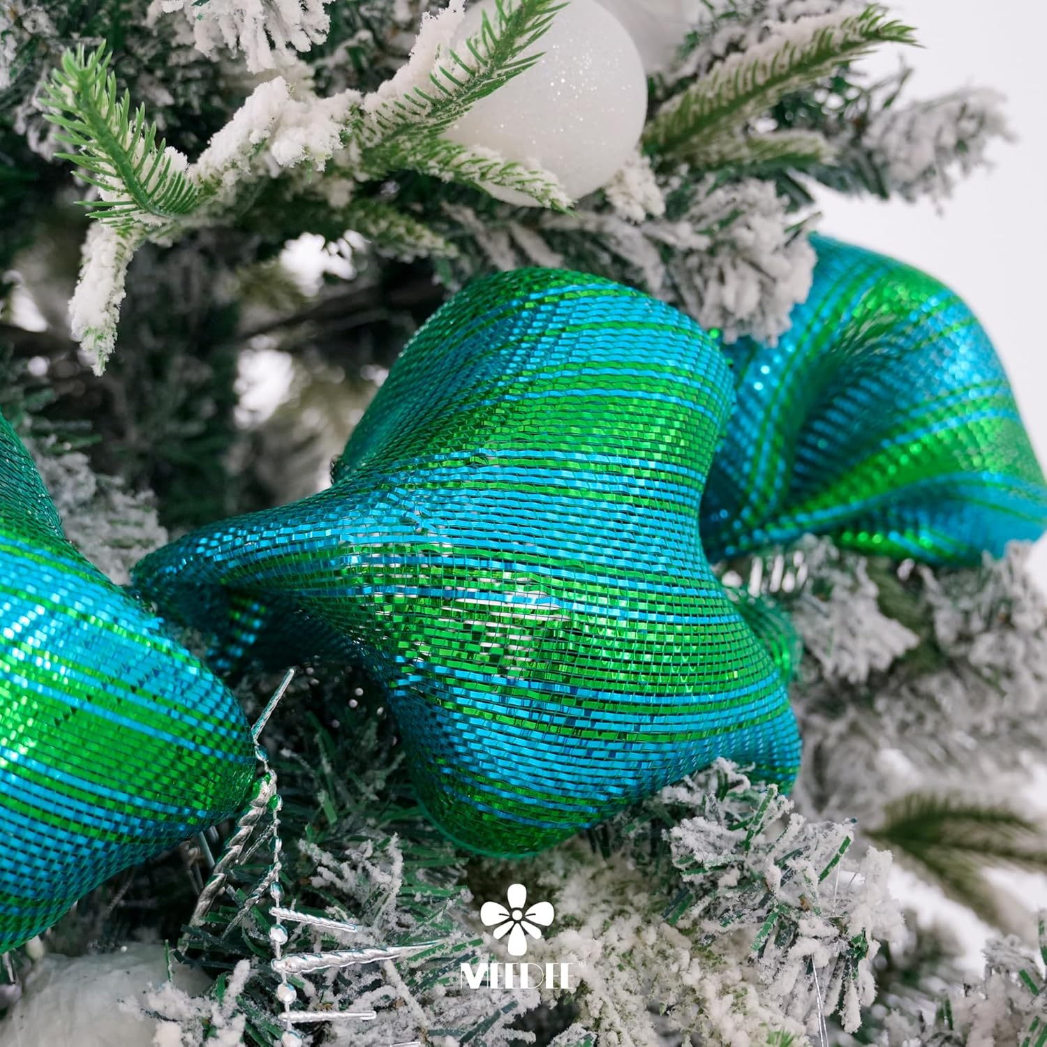 Peacock Ombre Deco Mesh 10 Inch Deluxe Wide Foil Metallic Xmas Mesh Christmas Tree Ribbon Ombre Mesh Ribbon For Christmas Tree, Wreaths, Garland, Gift Wrapping, Bows Making (30 Feet)