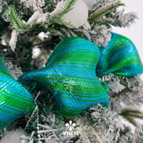 Peacock Ombre Deco Mesh 10 Inch Deluxe Wide Foil Metallic Xmas Mesh Christmas Tree Ribbon Ombre Mesh Ribbon For Christmas Tree, Wreaths, Garland, Gift Wrapping, Bows Making (30 Feet)