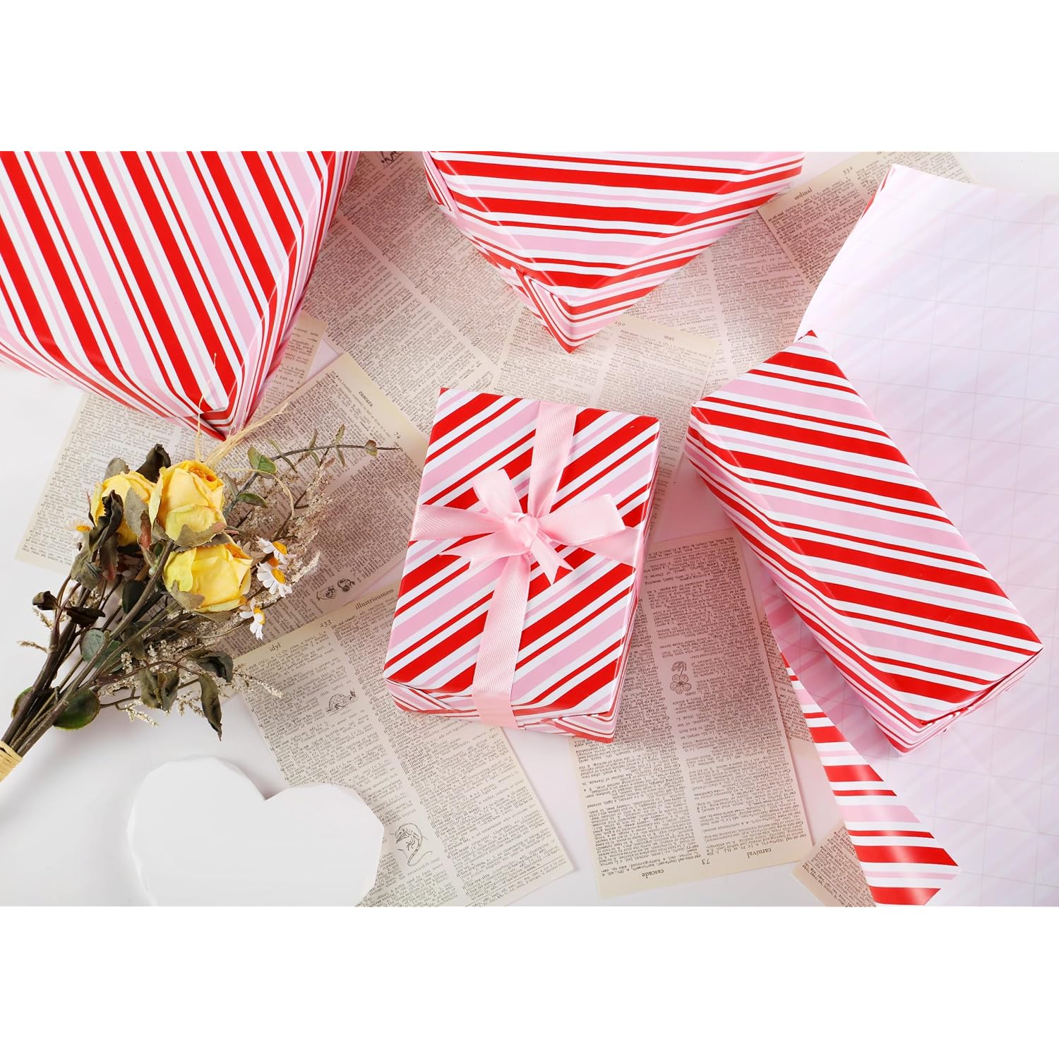 Gift Wrapping Paper Roll - 17 Inch X 32.8 Feet - Pink Red White Striped Design For Birthday, Party, Baby Shower, New Year, Holiday, Wedding, Christmas