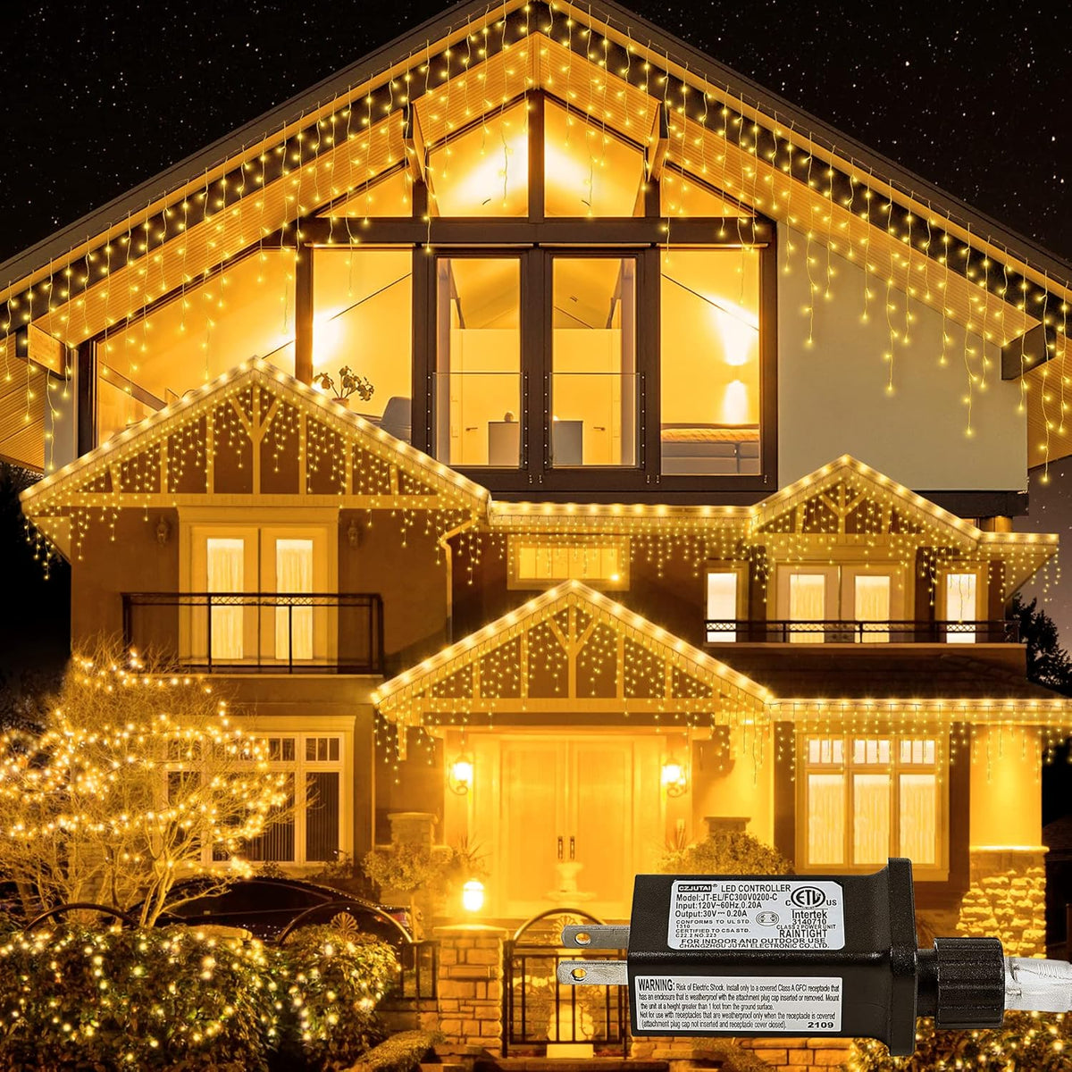33Ft 300 Led Icicle Lights Outdoor Waterproof Icicle Christmas Lights With 50 Drops Warm White String Lights For Wedding