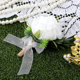 Boutonniere For Men, 2Pcs White Rose Wedding Bouquet Artificial Flowers, Corsage And Boutonniere Set For Groom Groomsmen, Anniversary Celebration Prom Party Formal Events