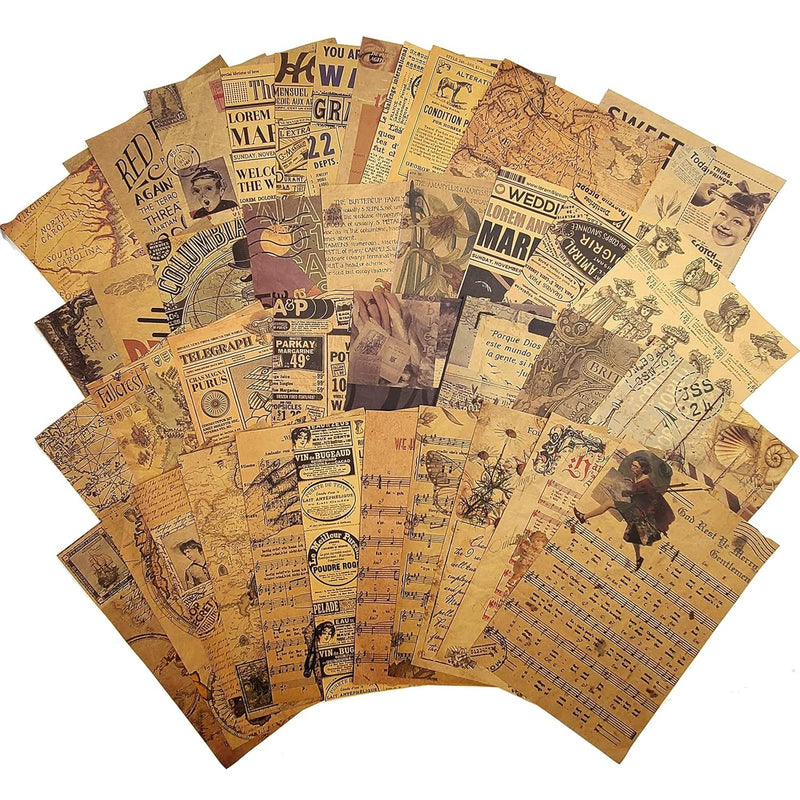 Vintage Decoupage Paper 40 Sheets Kraft Paper For Scrapbooking, Ephemera For J