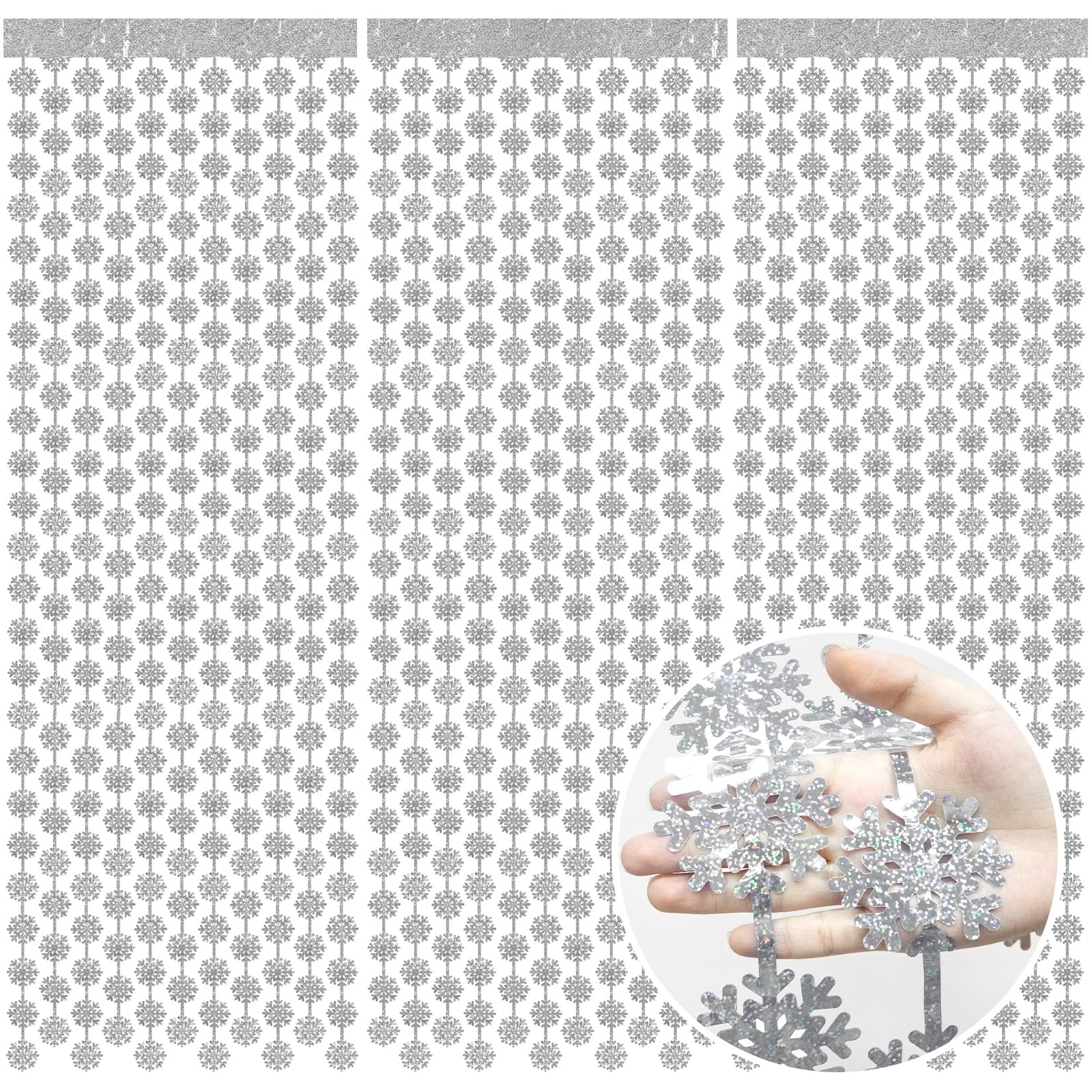 Snowflake Decorations 3 Pcs Snowflake Foil Fringe Curtains, Silver