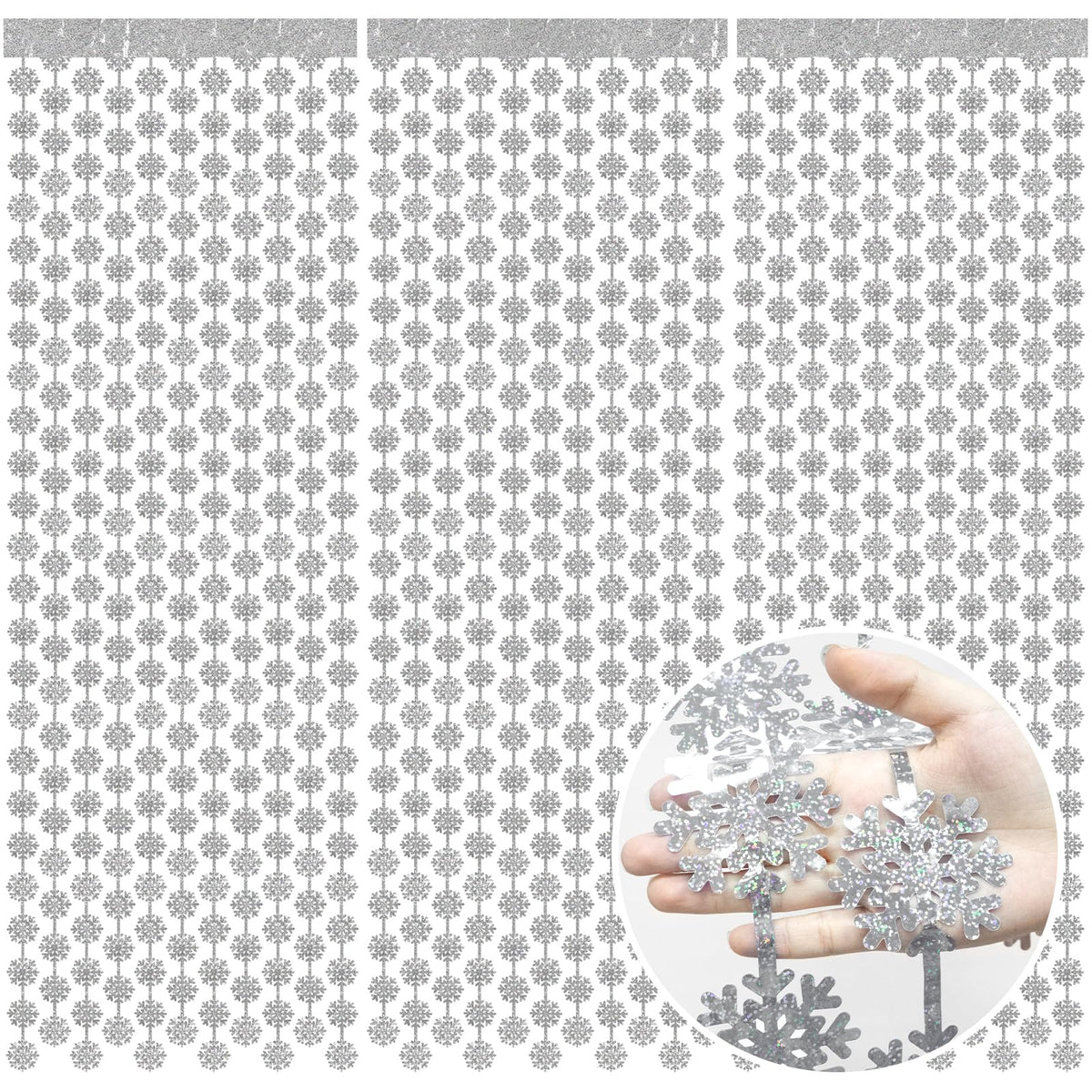 Snowflake Decorations 3 Pcs Snowflake Foil Fringe Curtains, Silver