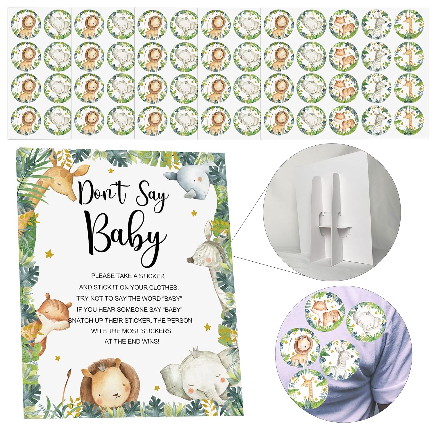 Safari Don'T Say Baby Shower Game Set, 100 Safari Jungle Baby Shower Games Decorations, Wild Animal Themed Don'T Say Baby Shower Game Kit Bundle Party Decor