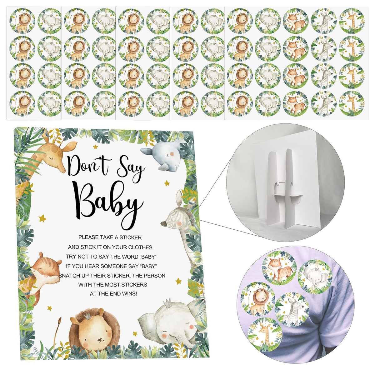 Safari Don'T Say Baby Shower Game Set, 100 Safari Jungle Baby Shower Games Decorations, Wild Animal Themed Don'T Say Baby Shower Game Kit Bundle Party Decor