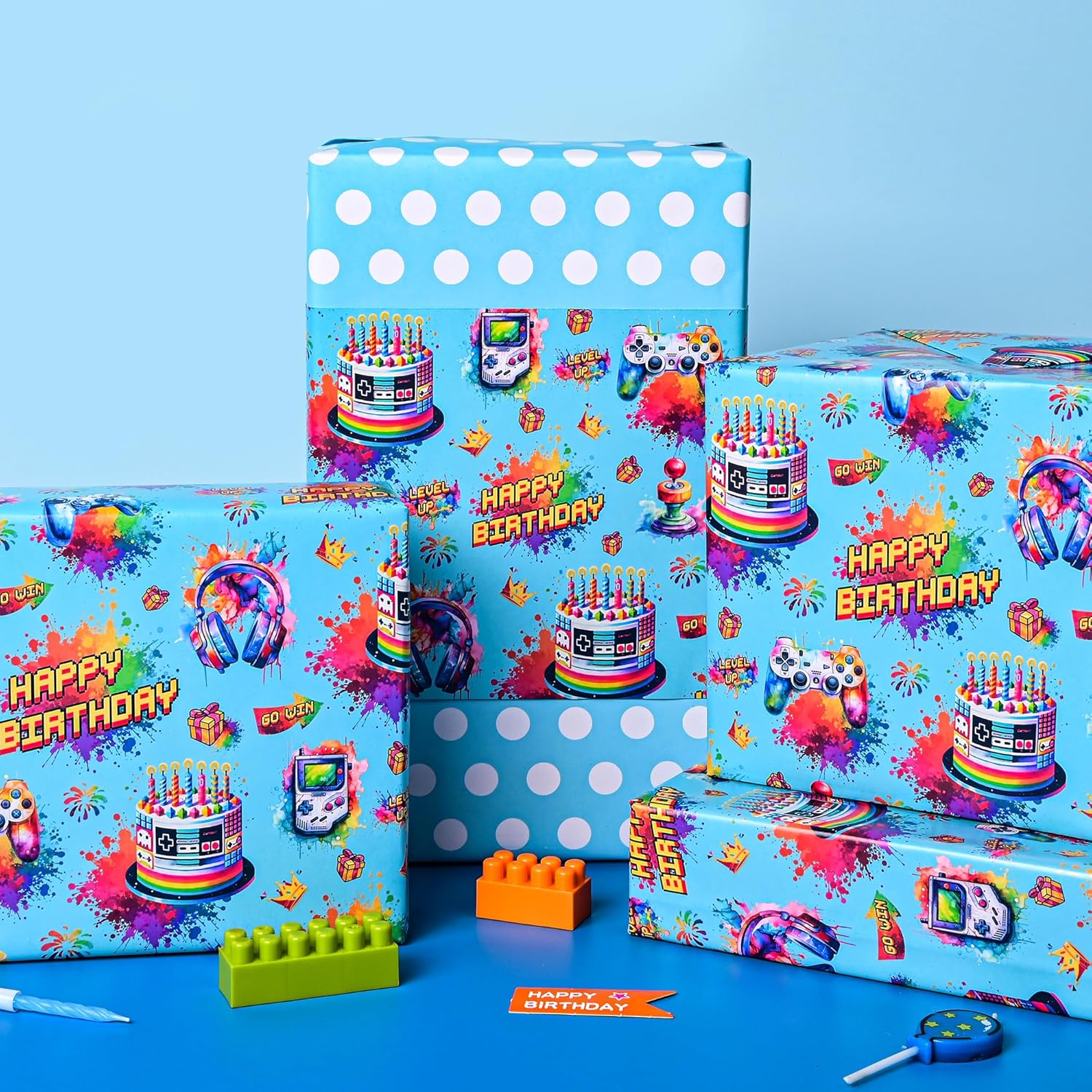 Game Video Wrapping Paper Roll For Kids Girls Women - Game Lover Happy Birthday Design Gift Wrap For 1St Bday Boy Total 28.5Sq.Ft