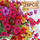 28 Bundles Artificial Flowers Outdoor Uv Resistant Fake Flowers Spring Faux Outdoor Plants Garden Porch Window Box Decorating (28, Red, Purple, Yellow, Rose Red)
