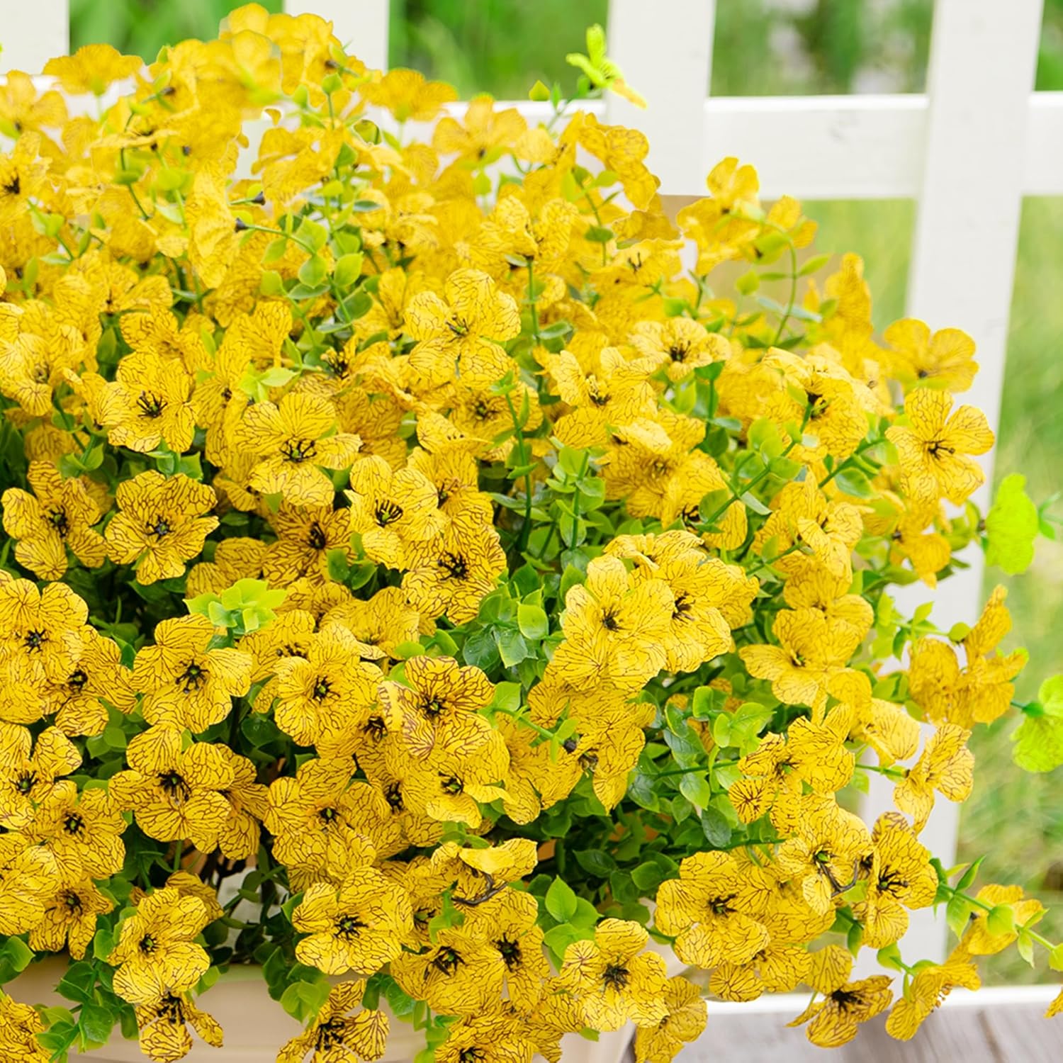 Artificial Fake Flowers Plants For Outdoors Outside Fall Autumn Decorations,Faux Mums Flowers Plants Silk Daisy Greenery Realistic Uv Resistant Planter Front Porch Patio Garden Home 16 Bundles?Yellow?