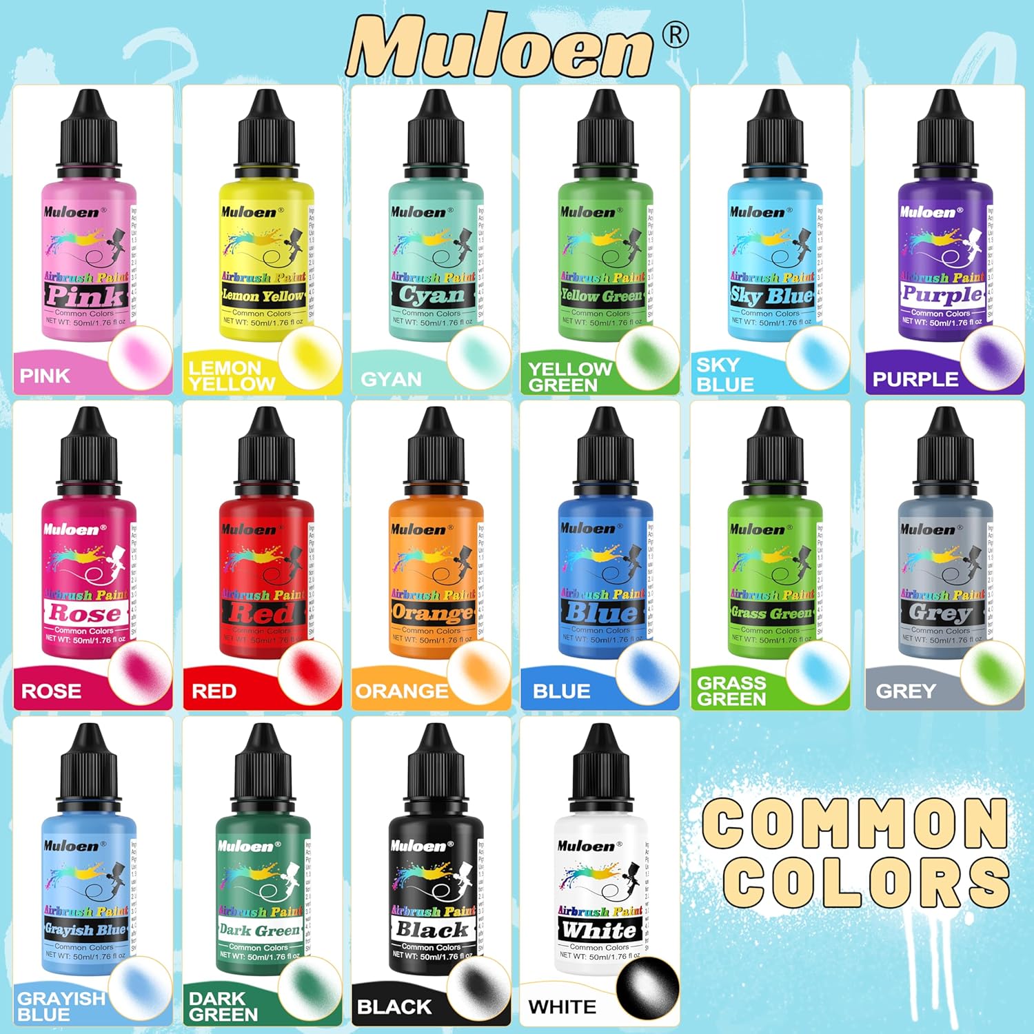 Airbrush Paint Set - 24 Colors Ready To Spray Airbrush Kit With 2 Cleaning Brush, Water Based Acrylic Air Brush Paint Kit For Artists And Beginners - 1.76 Fl Oz